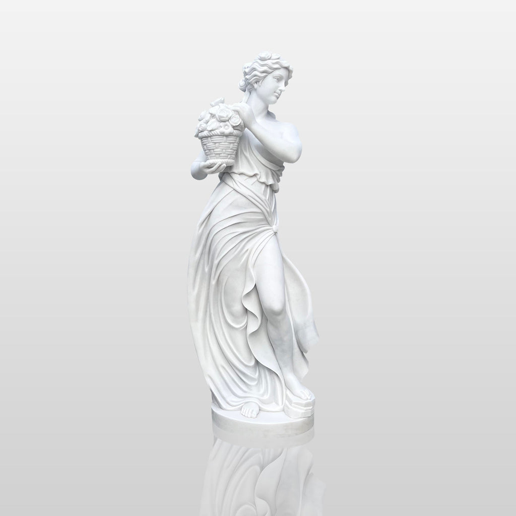 PREMIER Antique-Style Marble Statue Woman with a Basket of Flowers Marble Sculpture PSM-037