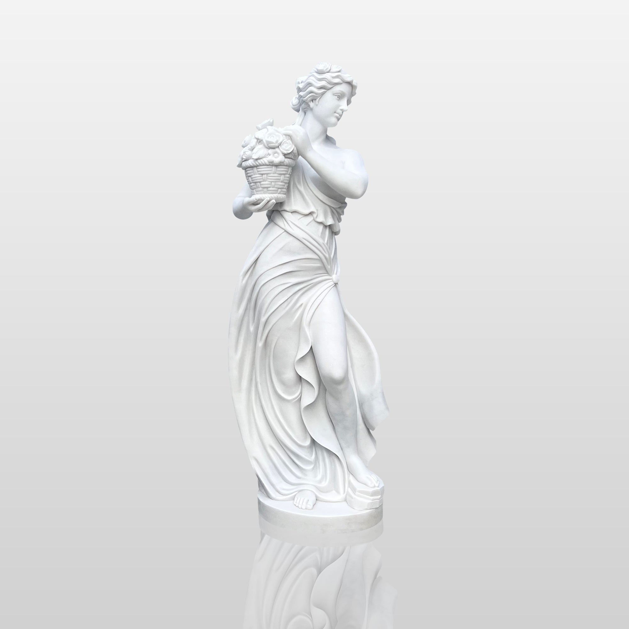 PREMIER Antique-Style Marble Statue Woman with a Basket of Flowers Marble Sculpture PSM-037