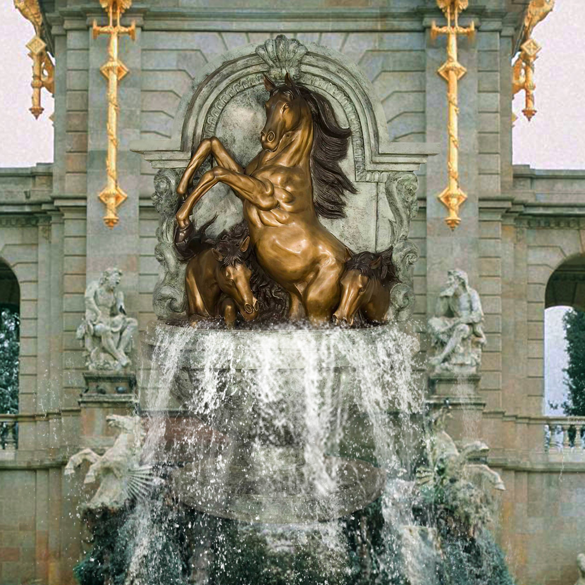PREMIER Bronze Horse Garden Wall Fountain Custom Bronze Sculpture PSB-001