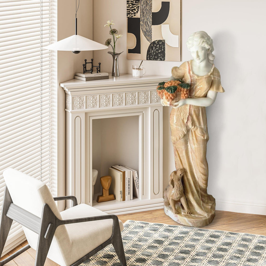 PREMIER Customize Color Lady and Puppy Statue Hand Carving Sculpture PSM-019