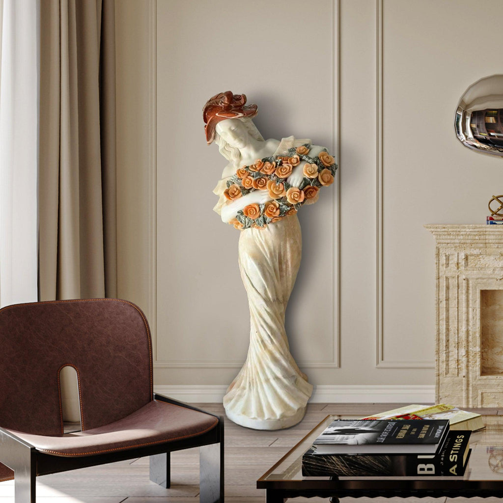 PREMIER Customize Color Marble Flower Lady Statue Hand Carving Sculpture PSM-020