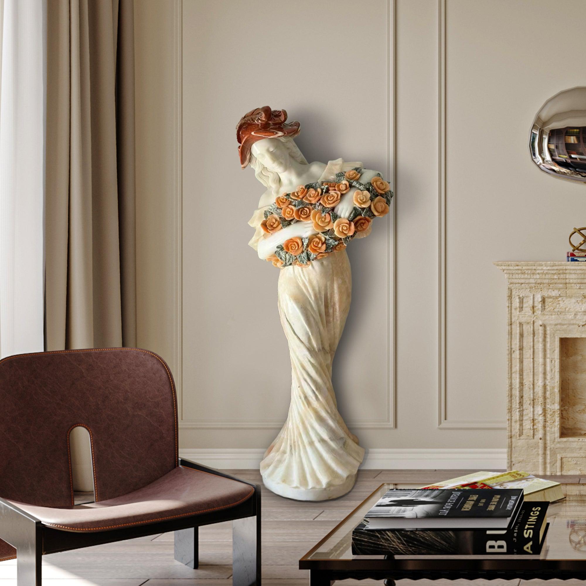 PREMIER Customize Color Marble Flower Lady Statue Hand Carving Sculpture PSM-020