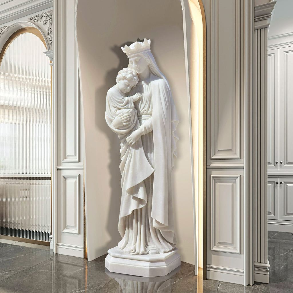 PREMIER Exquisite Marble Statue of Virgin Mary with Jesus Handcrafted Religious Art Sculpture PSM-038