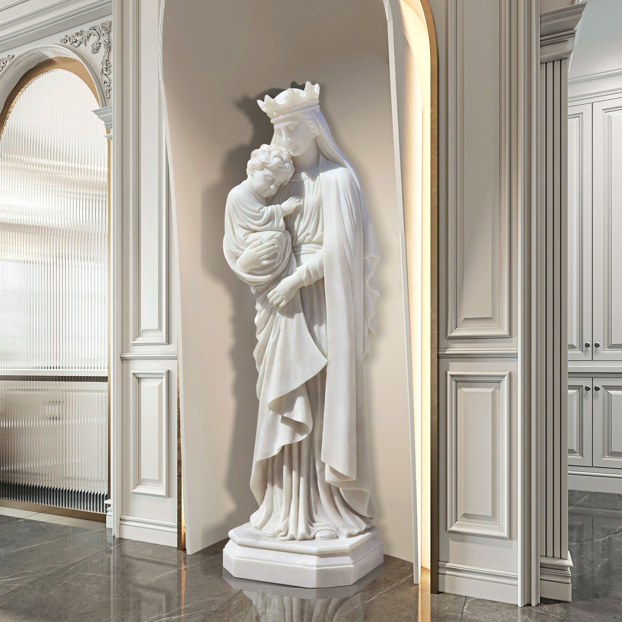 PREMIER Exquisite Marble Statue of Virgin Mary with Jesus Handcrafted Religious Art Sculpture PSM-038