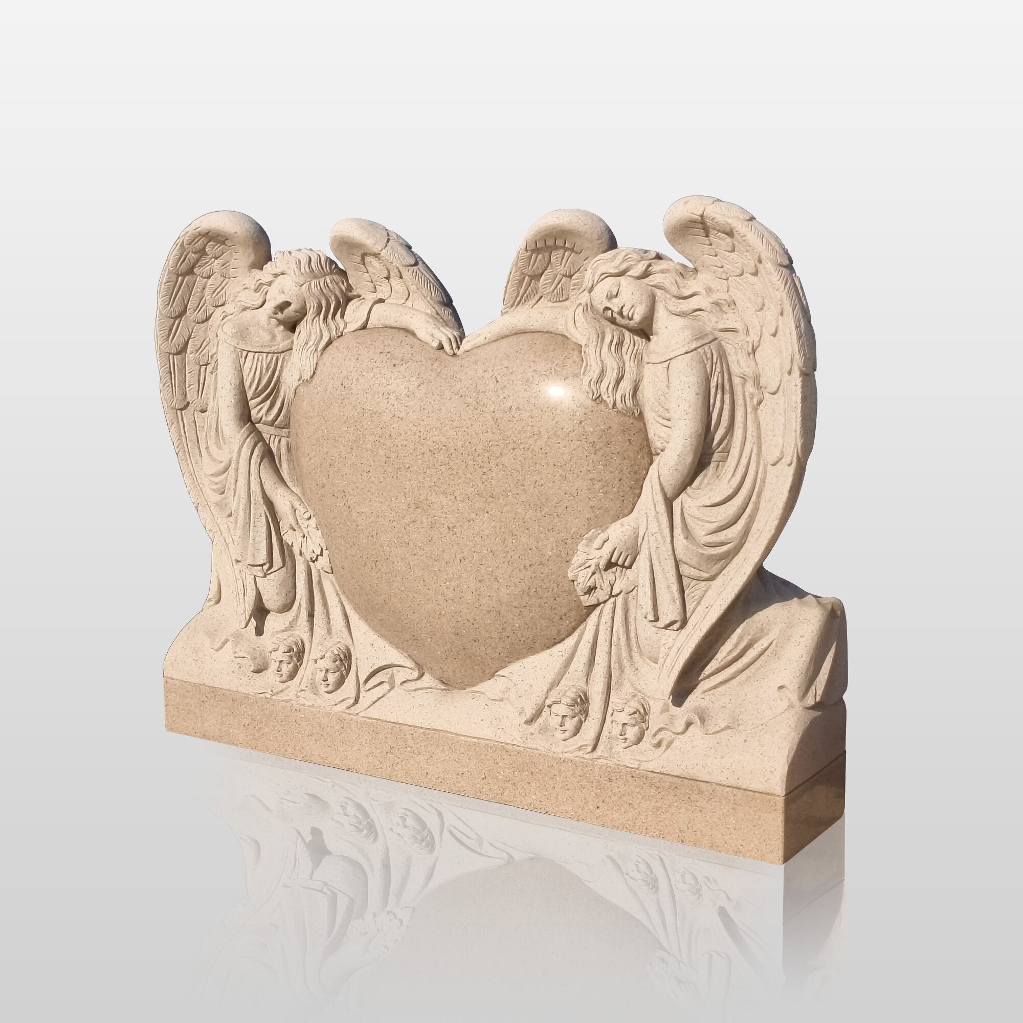 PREMIER Heart and Angels Memorial Sculpture Granite Cemetery Monument for Garden, Cemetery, and Memorial Park PSM-072