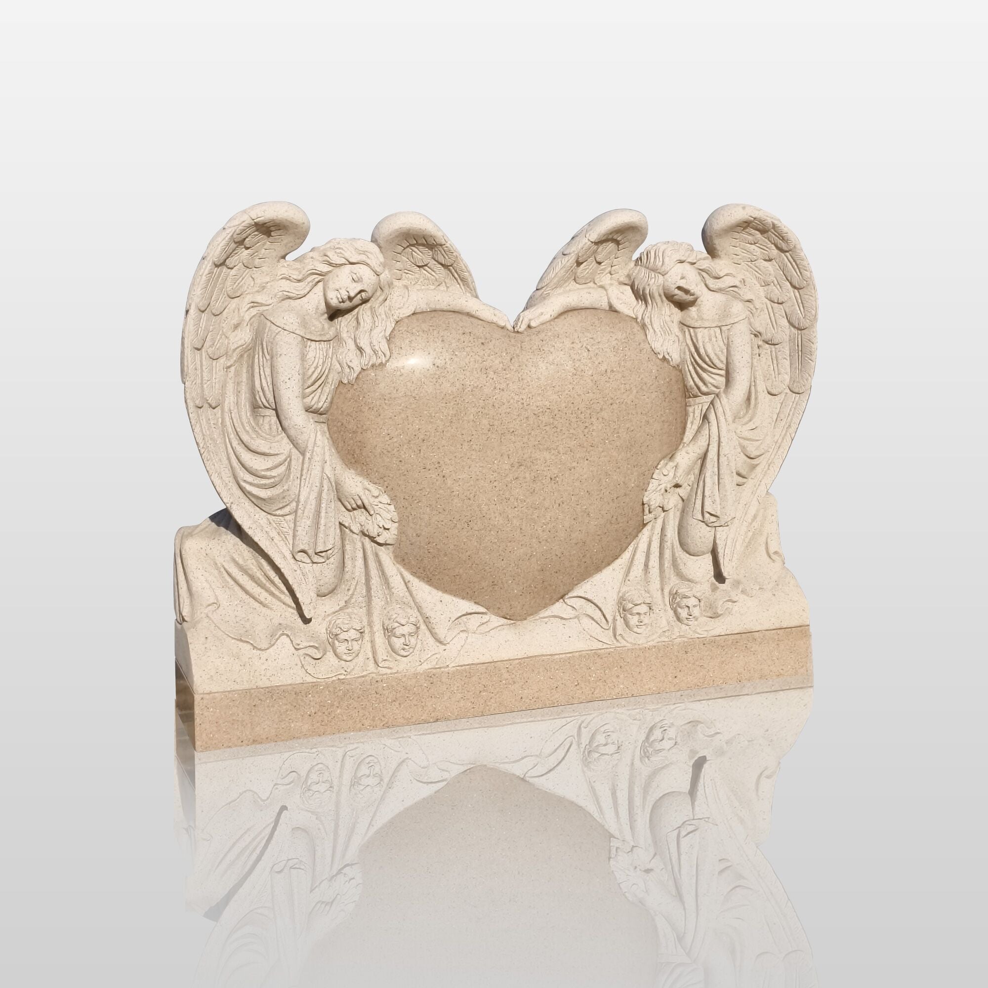 PREMIER Heart and Angels Memorial Sculpture Granite Cemetery Monument for Garden, Cemetery, and Memorial Park PSM-072