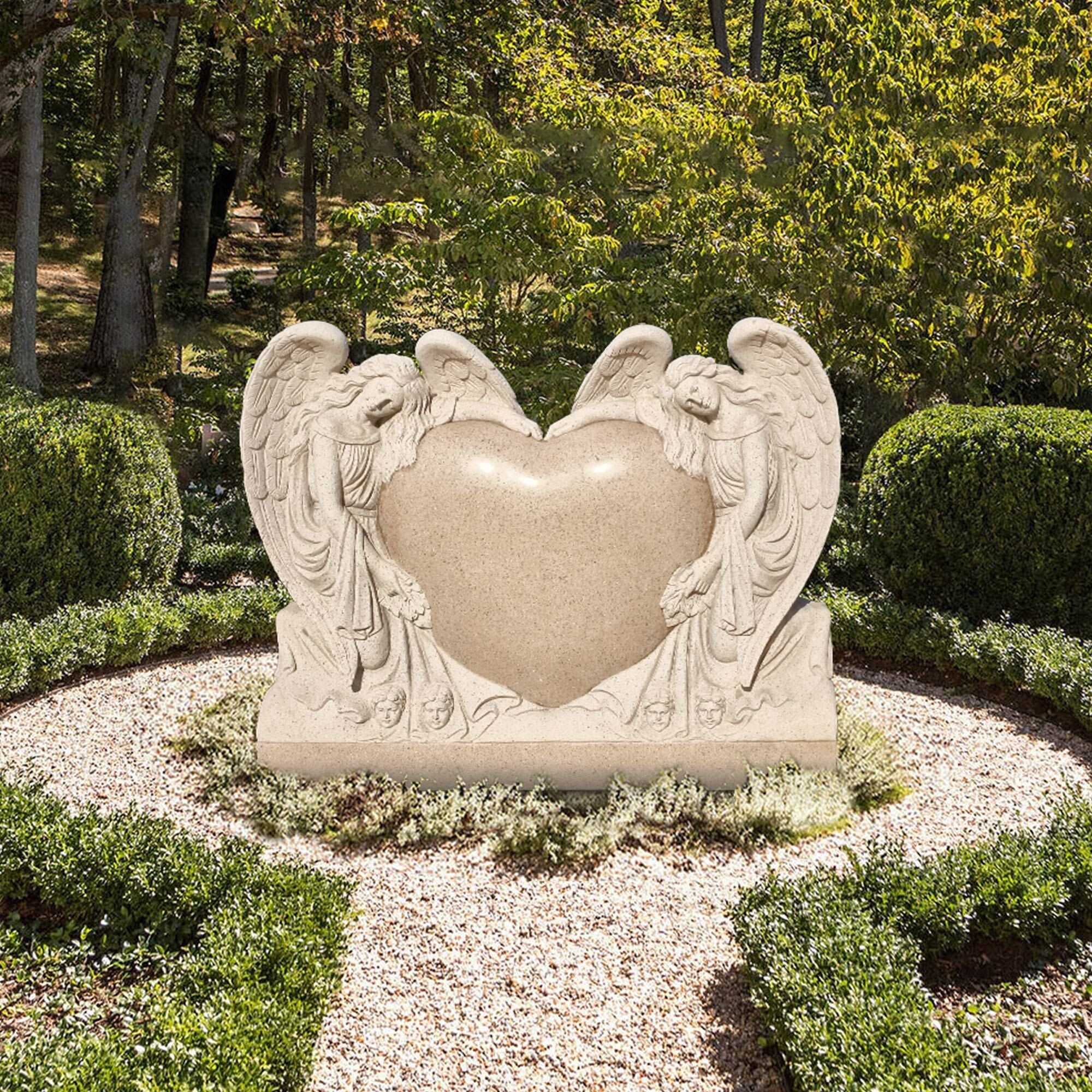 PREMIER Heart and Angels Memorial Sculpture Granite Cemetery Monument for Garden, Cemetery, and Memorial Park PSM-072