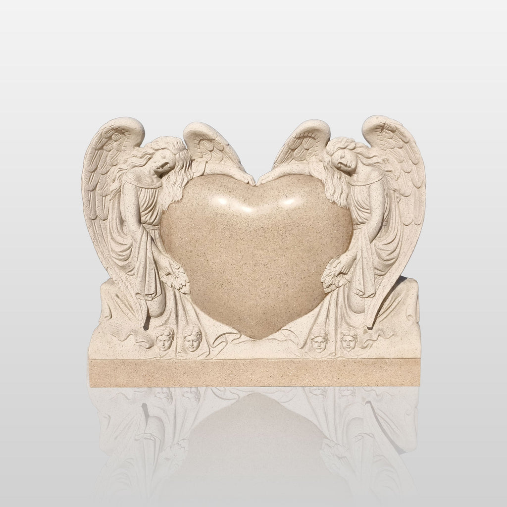 PREMIER Heart and Angels Memorial Sculpture Granite Cemetery Monument for Garden, Cemetery, and Memorial Park PSM-072