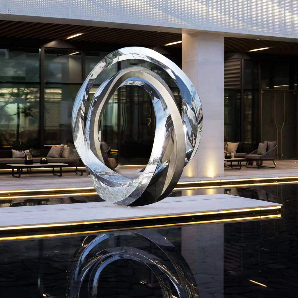 PREMIER Large Modern Mirror Ring Sculpture Stainless Steel City Art Custom Sculpture PSLSS-012