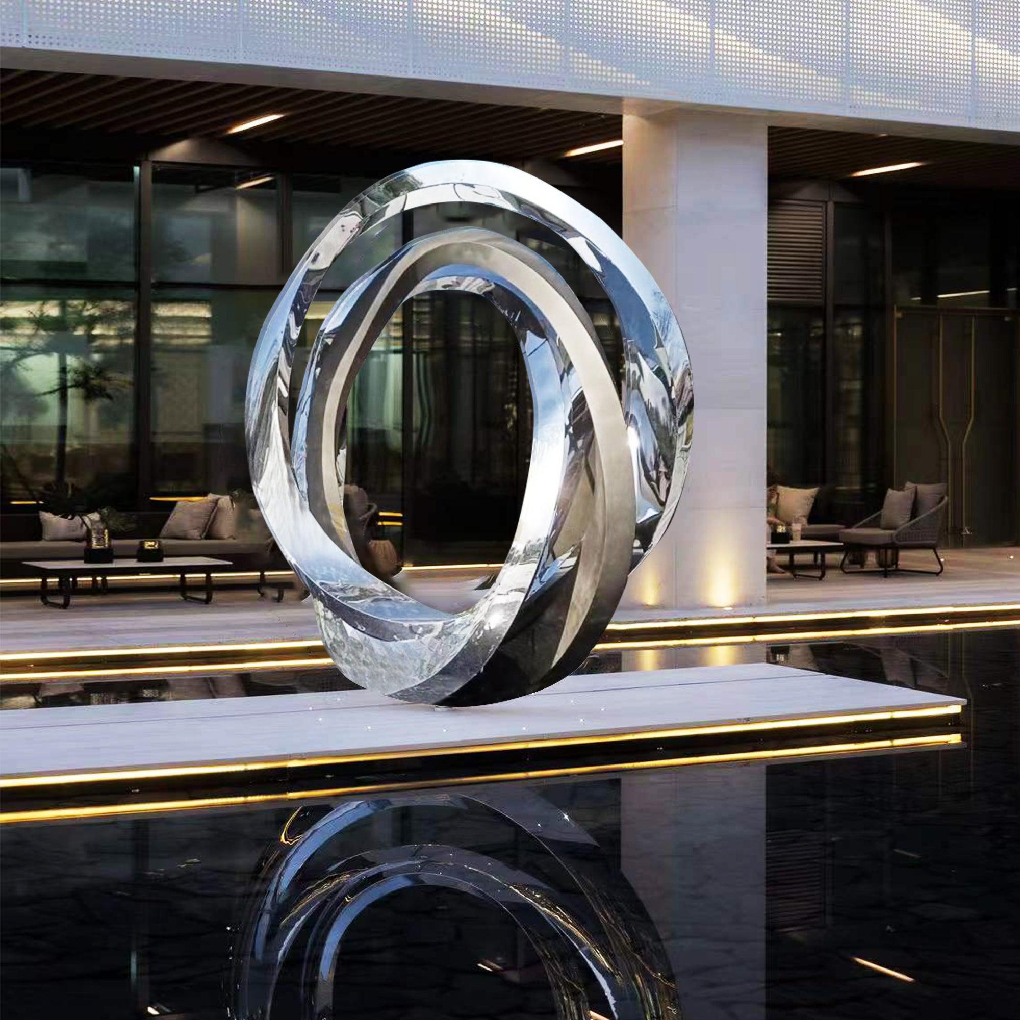 PREMIER Large Modern Mirror Ring Sculpture Stainless Steel City Art Custom Sculpture PSLSS-012