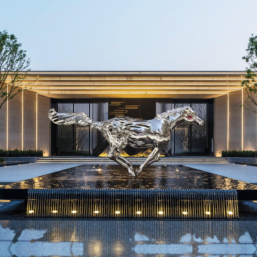 PREMIER Large-scale Galloping Horse Custom Stainless Steel Sculpture PSLSS-009