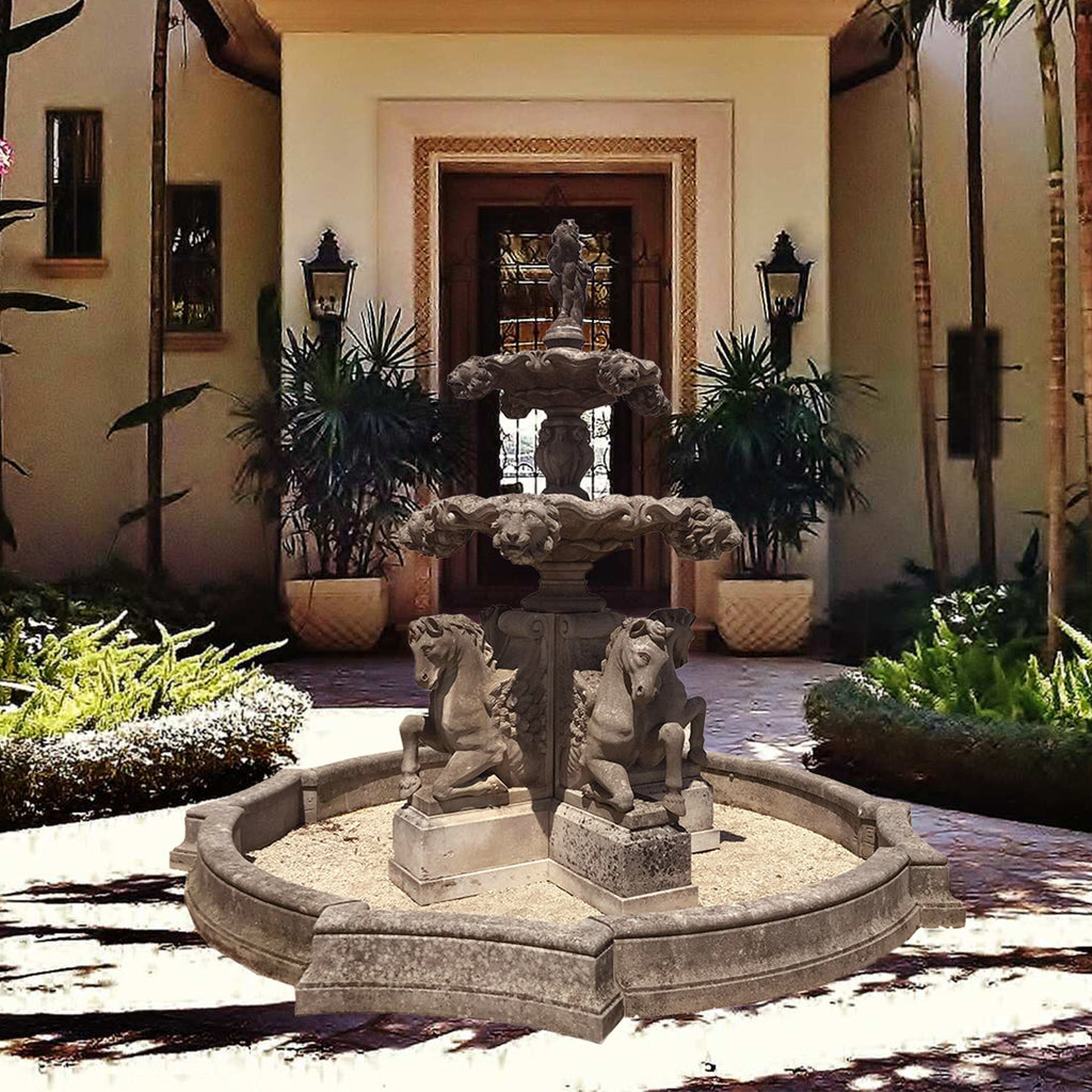 PREMIER Marble Stone Horse Tiered Water Fountain Custom Sculpture for Garden PSFM-001