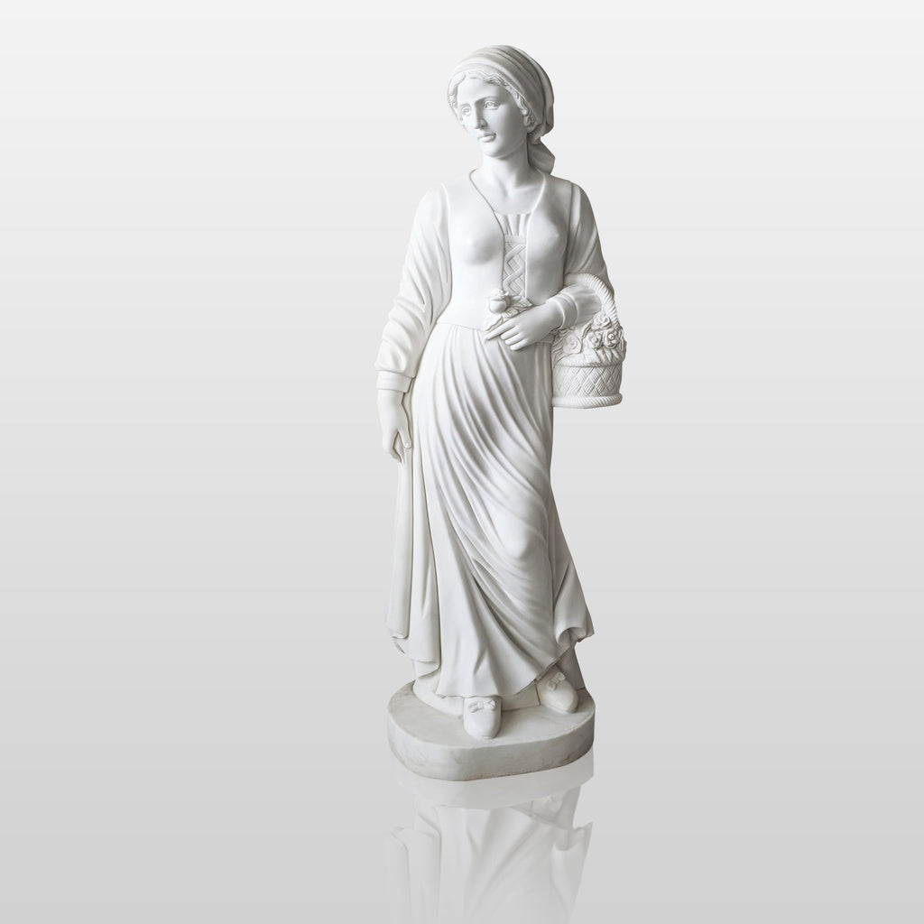PREMIER Natural Stone Famale Holding Rose Statues White Marble Custom Sculpture PSM-012