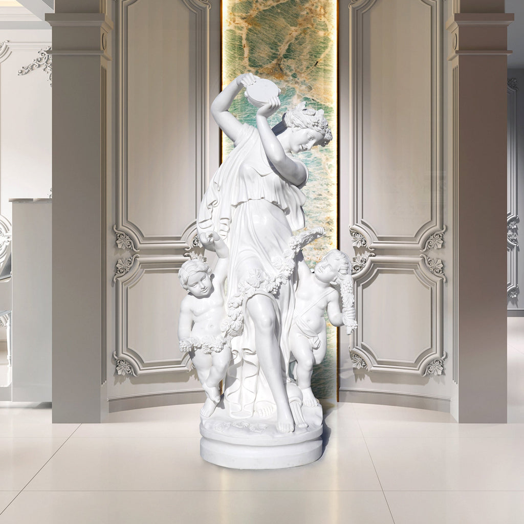 PREMIER Neoclassical Statue Timeless Marble Sculpture of Woman with Cherubic Children PSM-031