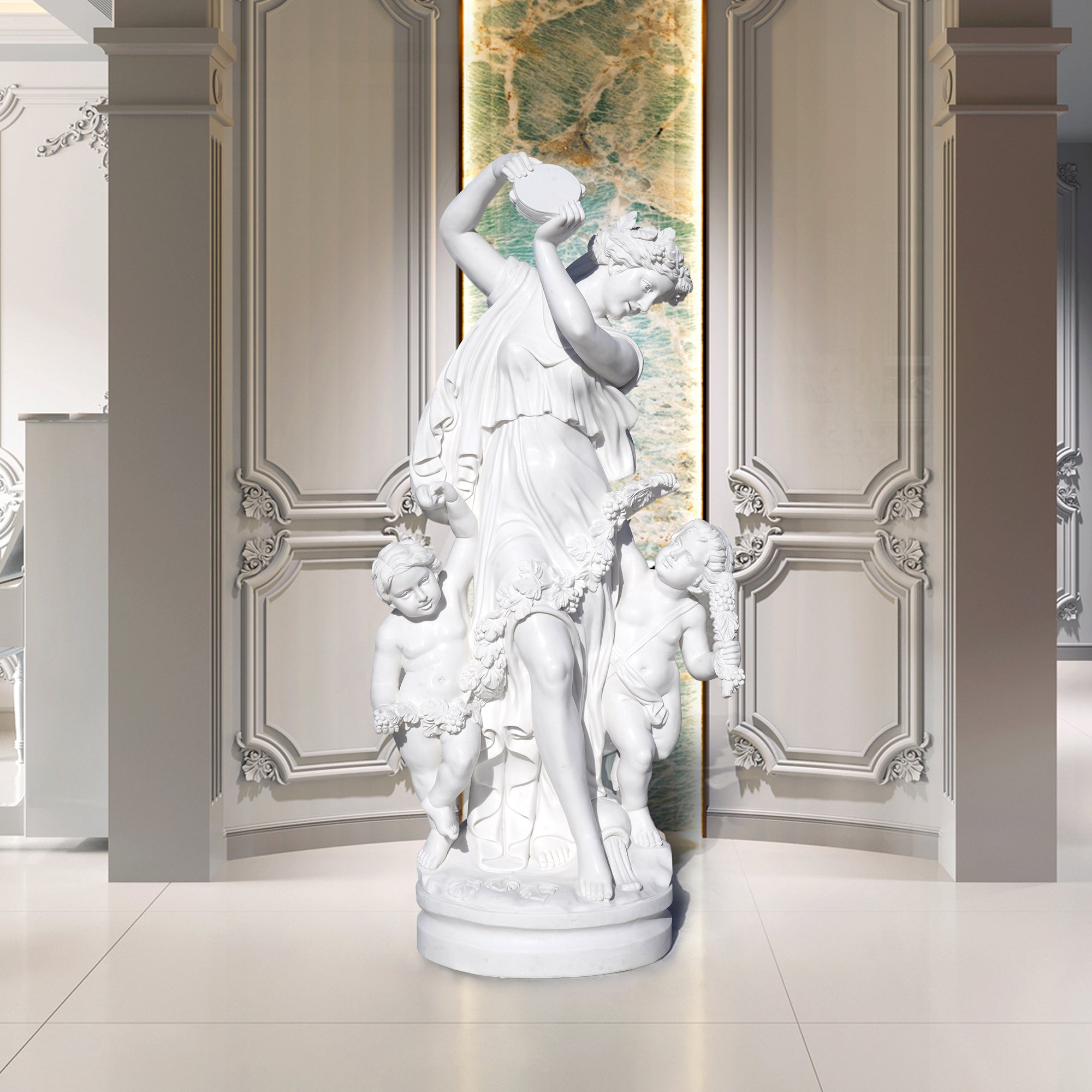 PREMIER Neoclassical Statue Timeless Marble Sculpture of Woman with Cherubic Children PSM-031