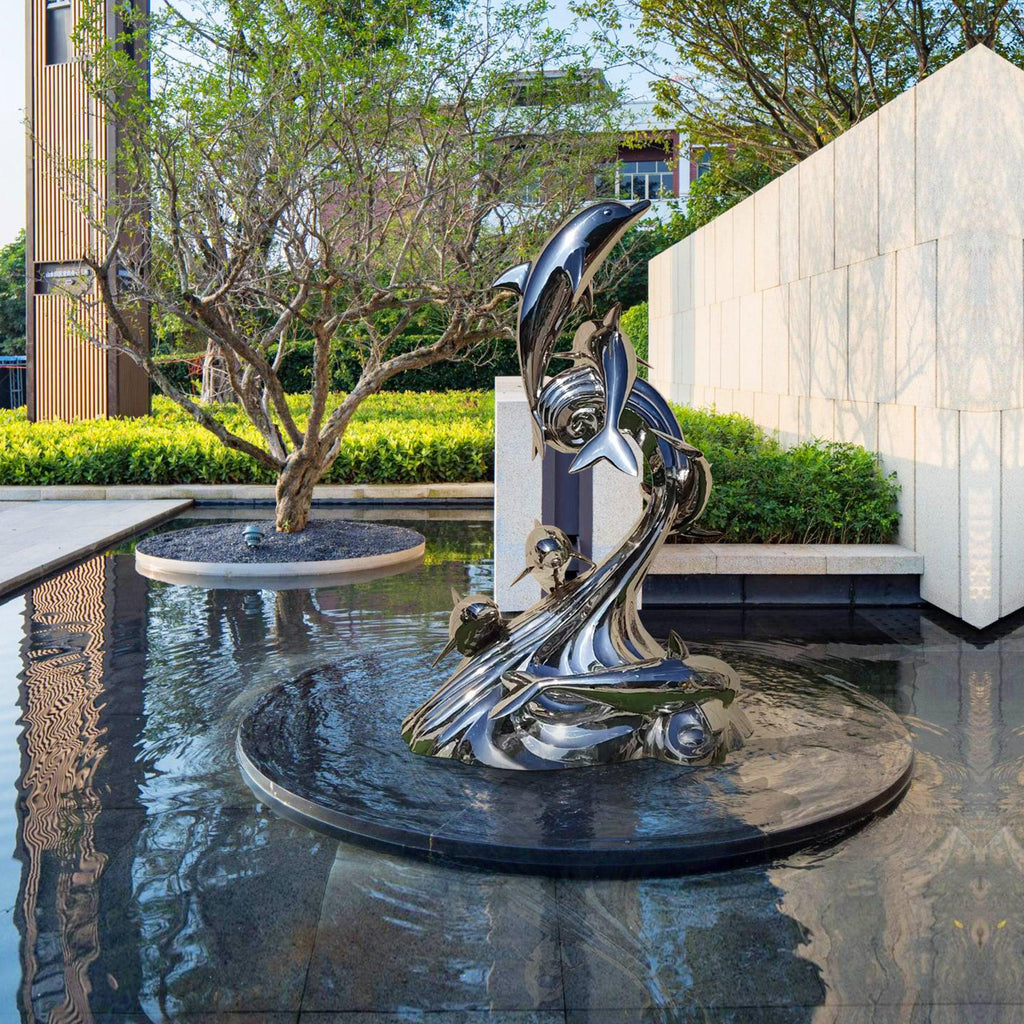 PREMIER Outdoor Metal Sculpture Dolphin Jumping Stainless Steel Urban Sculpture PSLSS-004
