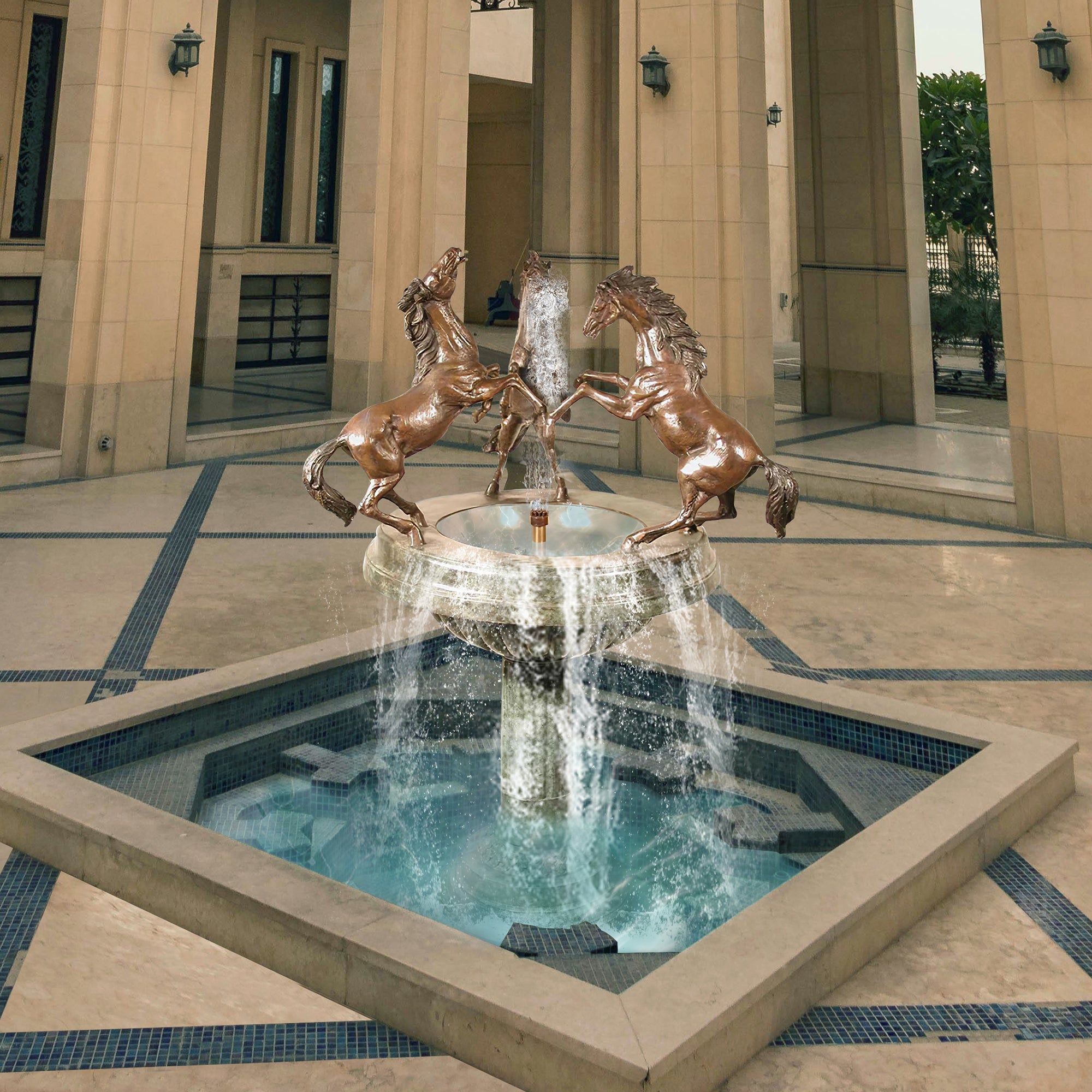 PREMIER Outdoor Three Rearing Horse Recirculating Fountain Custom Bronze Sculpture PSB-005