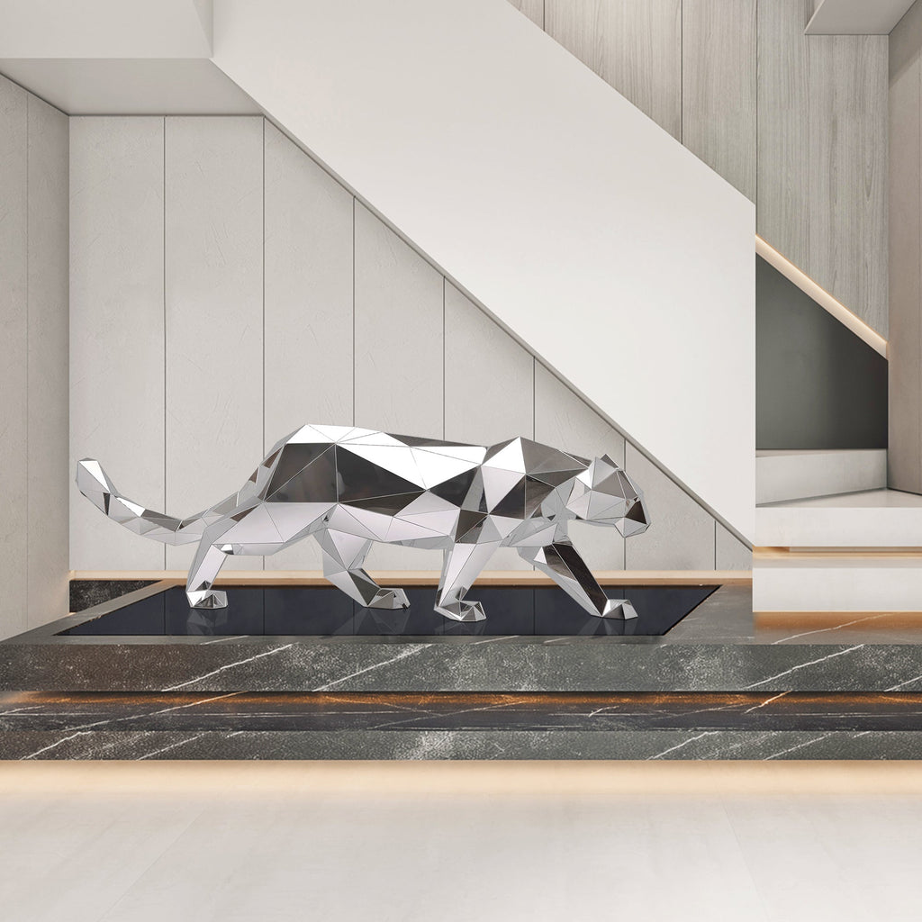 PREMIER Panther Statue Lawn Ornament Custom Stainless steel Geometric Sculpture PSSS-009
