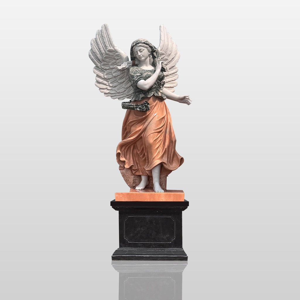 PREMIER Polychrome Angel Sculpture Classical Marble Art PSM-045