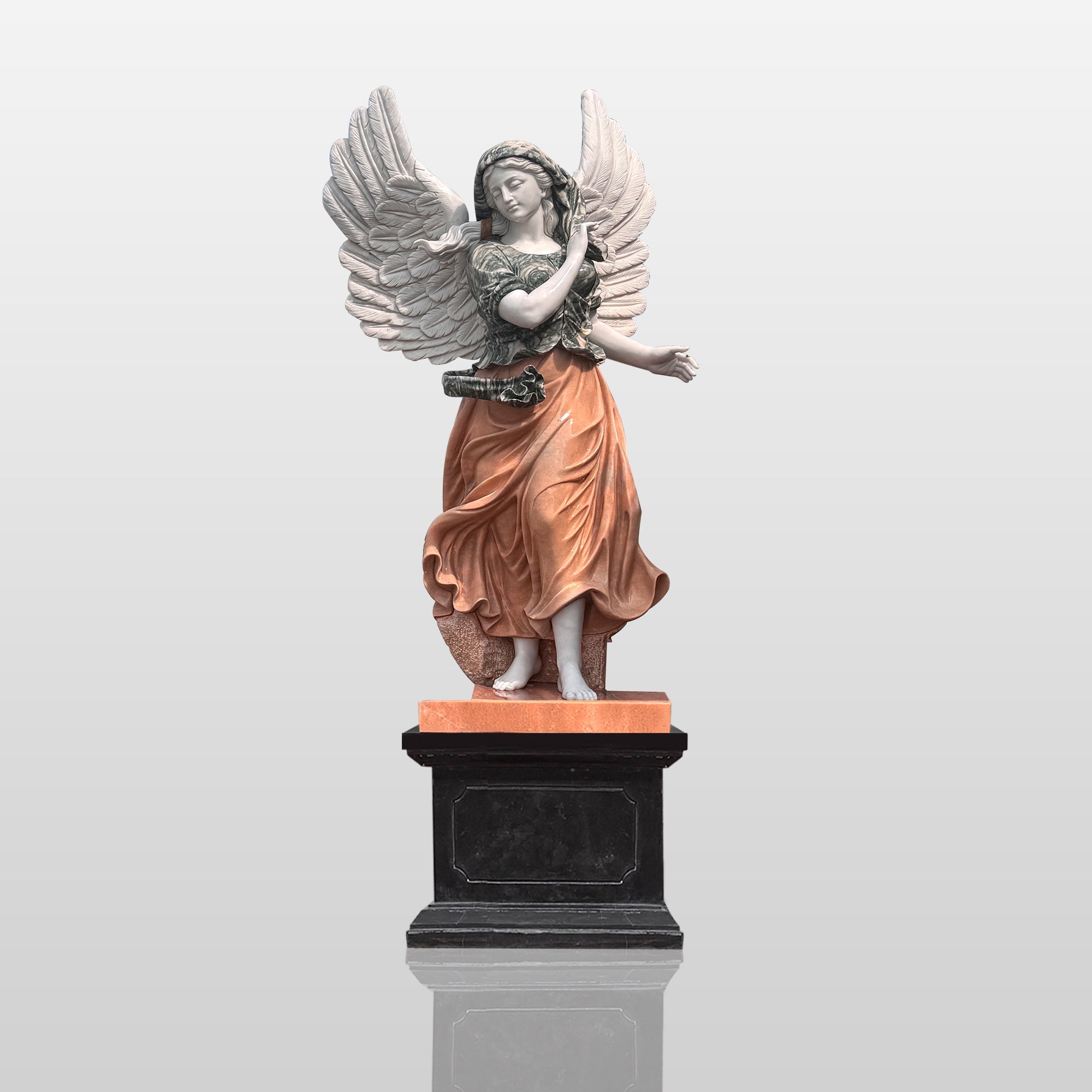 PREMIER Polychrome Angel Sculpture Classical Marble Art PSM-045