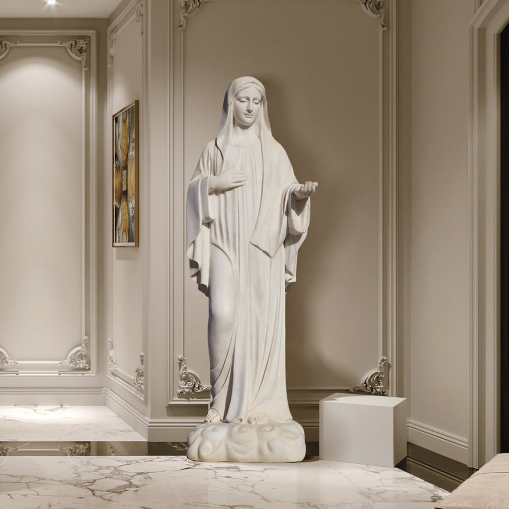PREMIER Religious Sculpture for Home or Garden Display White Marble Virgin Mary Statue PSM-034