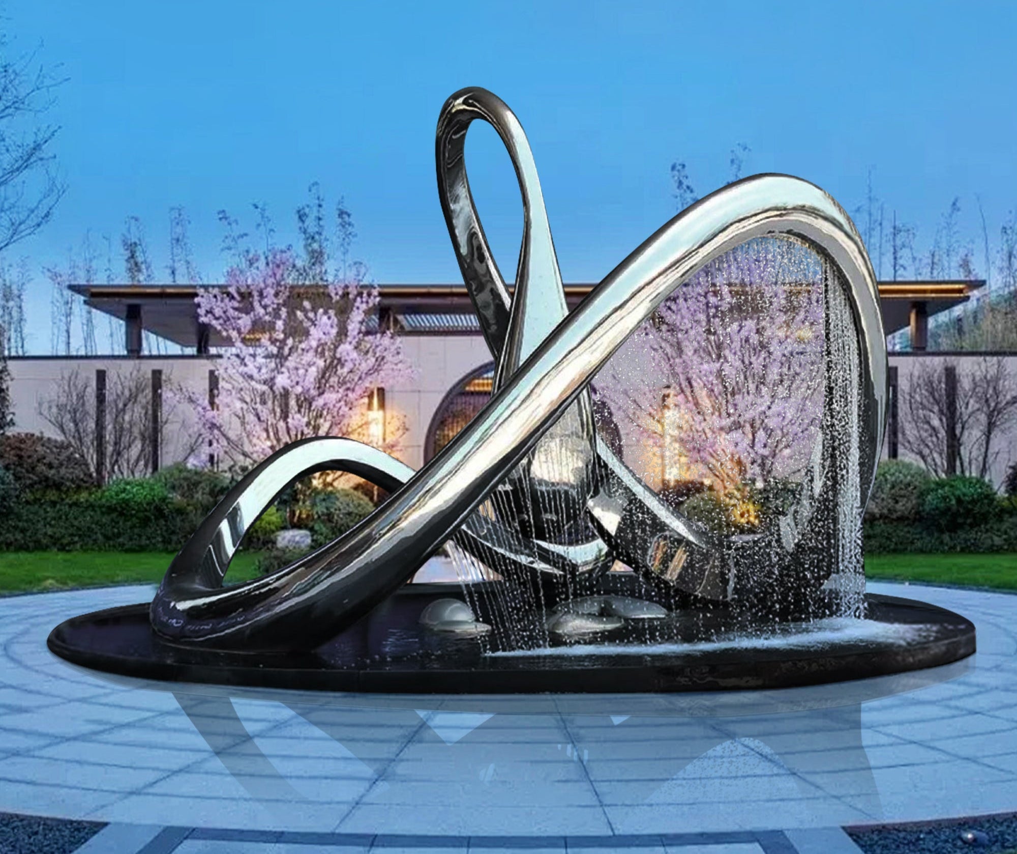 PREMIER Water Fountain Outdoor Stainless Steel Infinity Loop Large-scale Fountain Sculpture PSLSS-001
