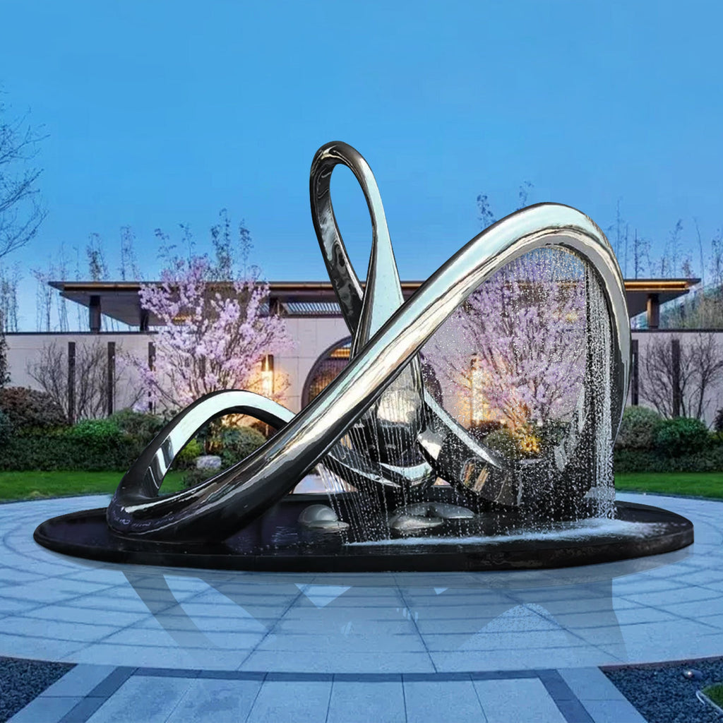 PREMIER Stainless Steel Infinity Loop Outdoor Water Fountain Sculpture - Large Scale PSLSS-001