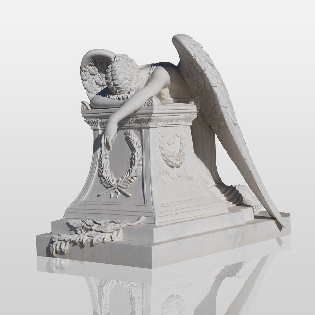 PREMIER White Marble Angel Monument Majestic Memorial Sculpture for Gardens and Memorials PSM-036