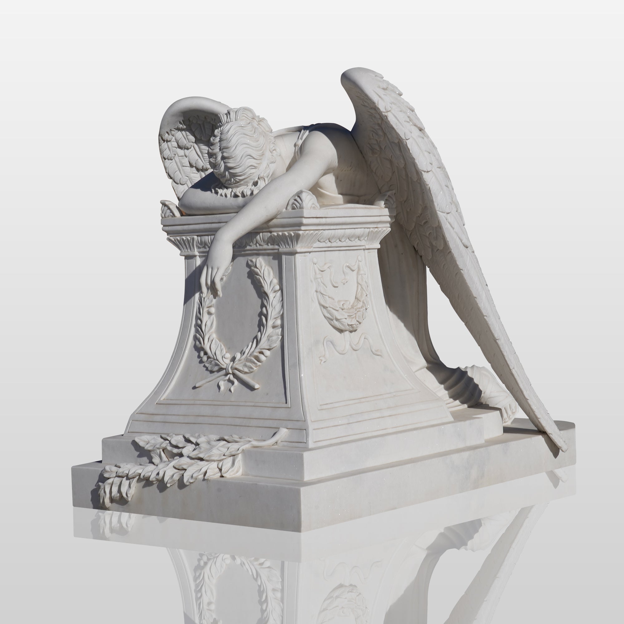 PREMIER White Marble Angel Monument Majestic Memorial Sculpture for Gardens and Memorials PSM-036