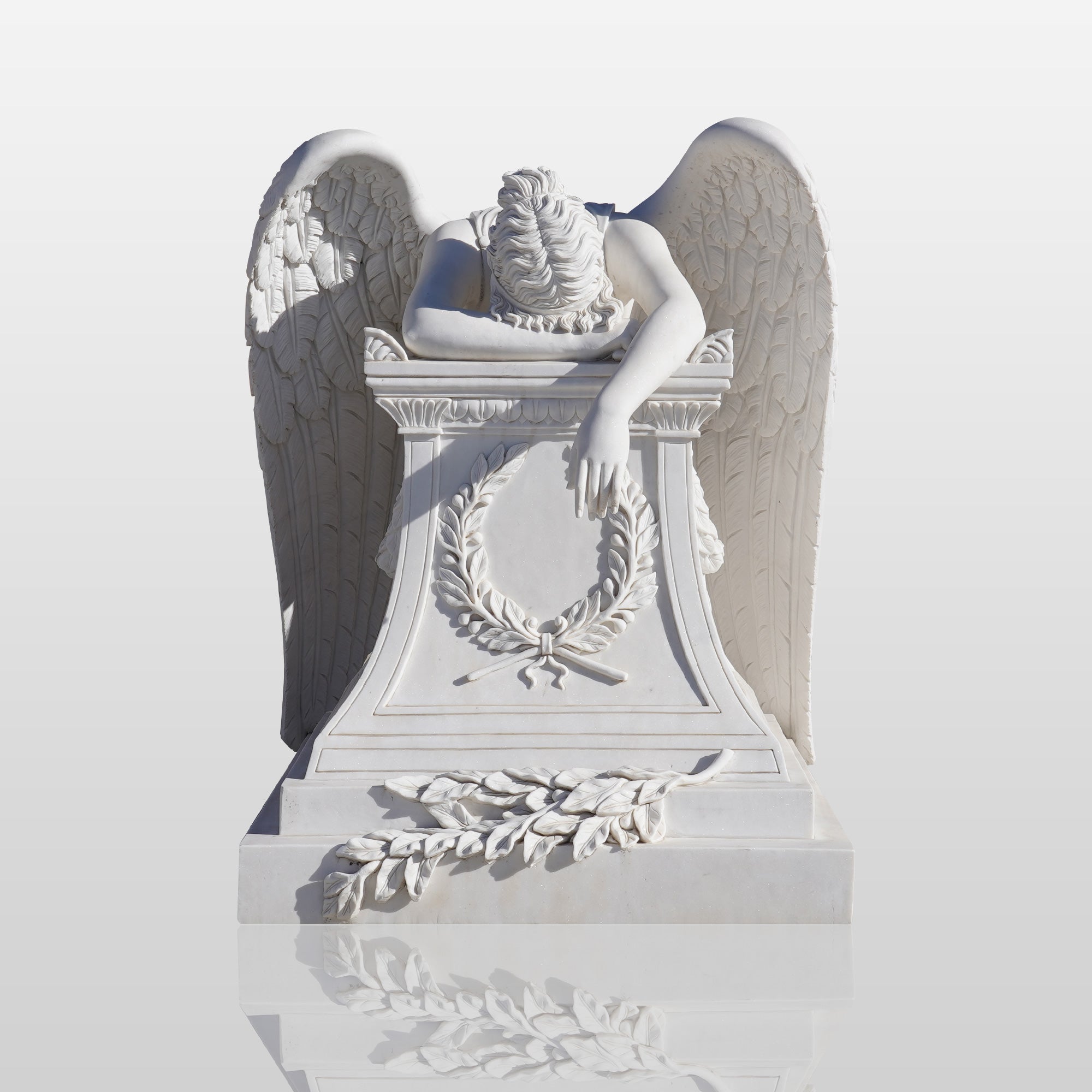 PREMIER White Marble Angel Monument Majestic Memorial Sculpture for Gardens and Memorials PSM-036