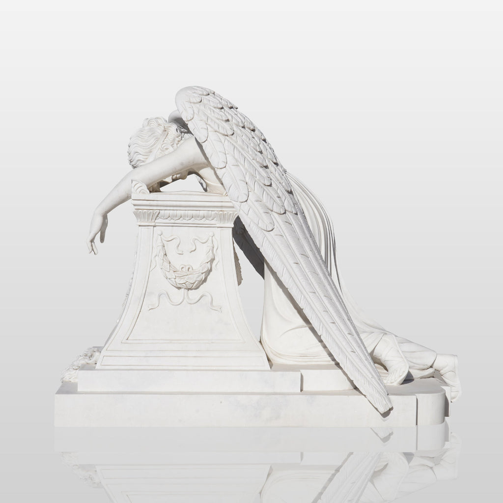 PREMIER White Marble Angel Monument Majestic Memorial Sculpture for Gardens and Memorials PSM-036