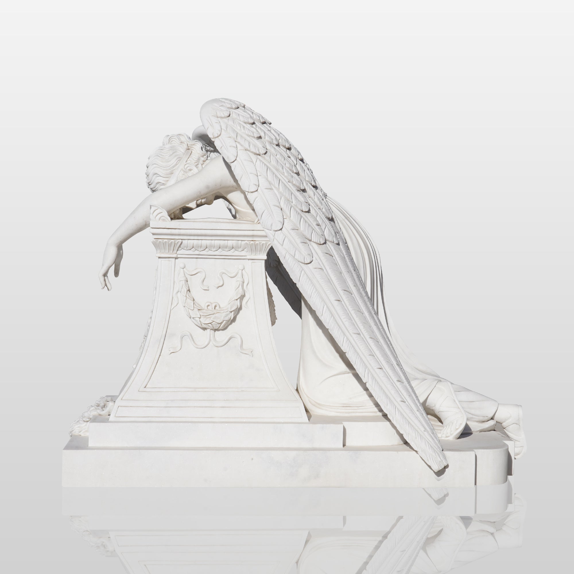 PREMIER White Marble Angel Monument Majestic Memorial Sculpture for Gardens and Memorials PSM-036