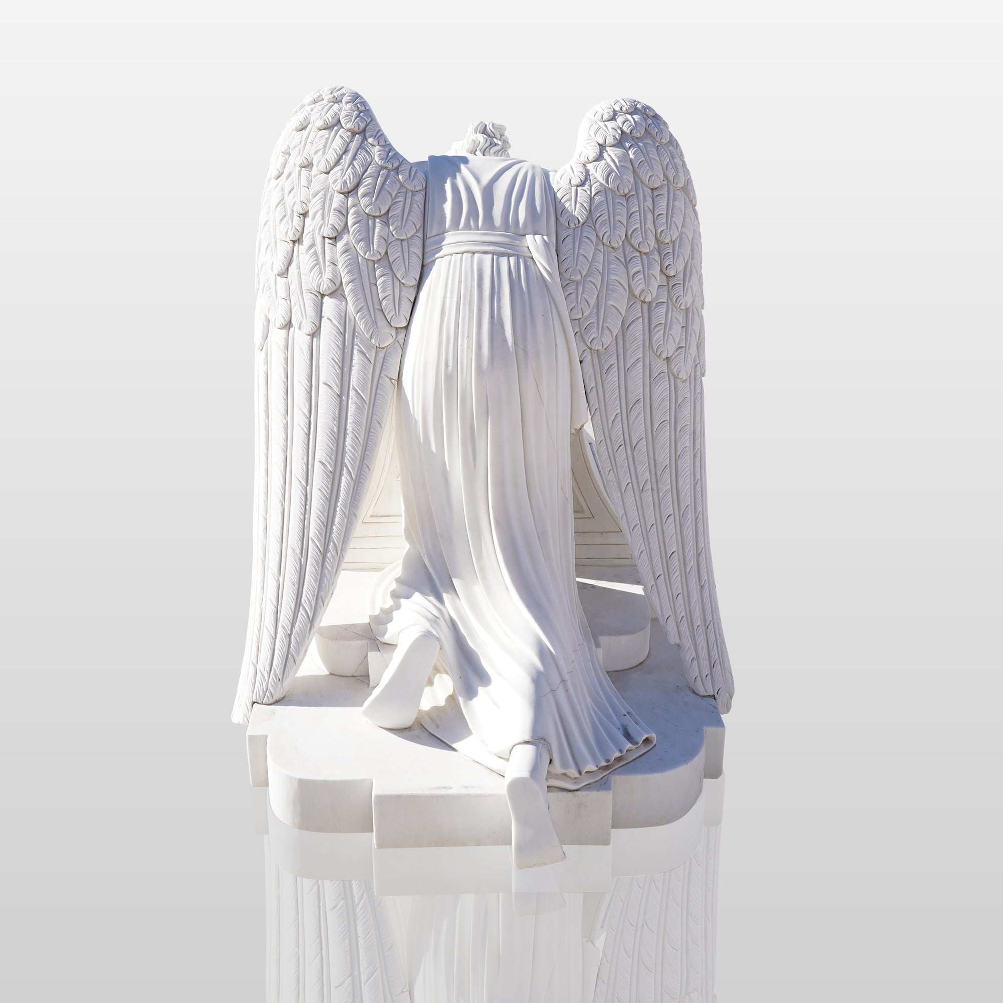 PREMIER White Marble Angel Monument Majestic Memorial Sculpture for Gardens and Memorials PSM-036
