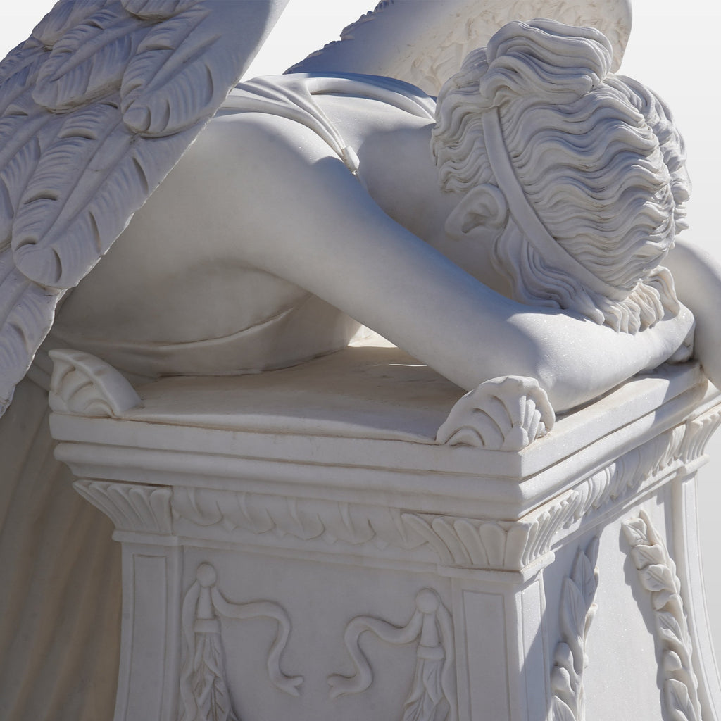 PREMIER White Marble Angel Monument Majestic Memorial Sculpture for Gardens and Memorials PSM-036