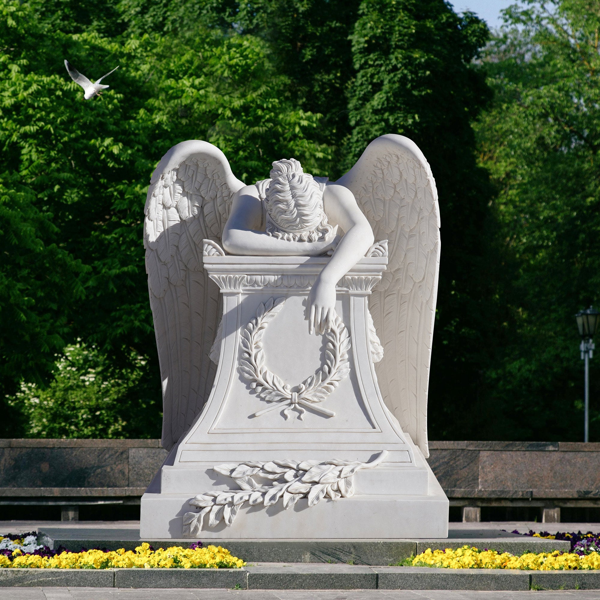 PREMIER White Marble Angel Monument Majestic Memorial Sculpture for Gardens and Memorials PSM-036