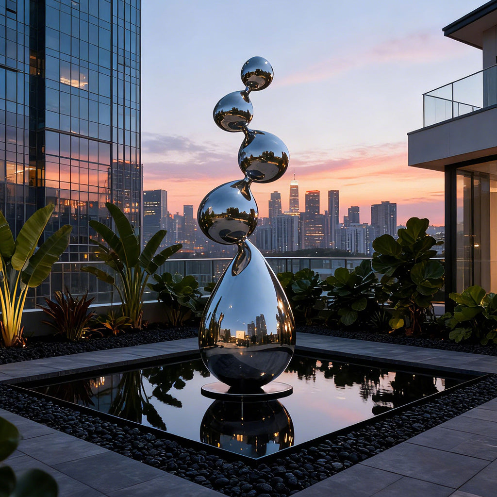 PREMIER Abstract Stainless Steel Sculpture with Flowing Droplet Design for Modern Outdoor Spaces and Parks PSSS-169