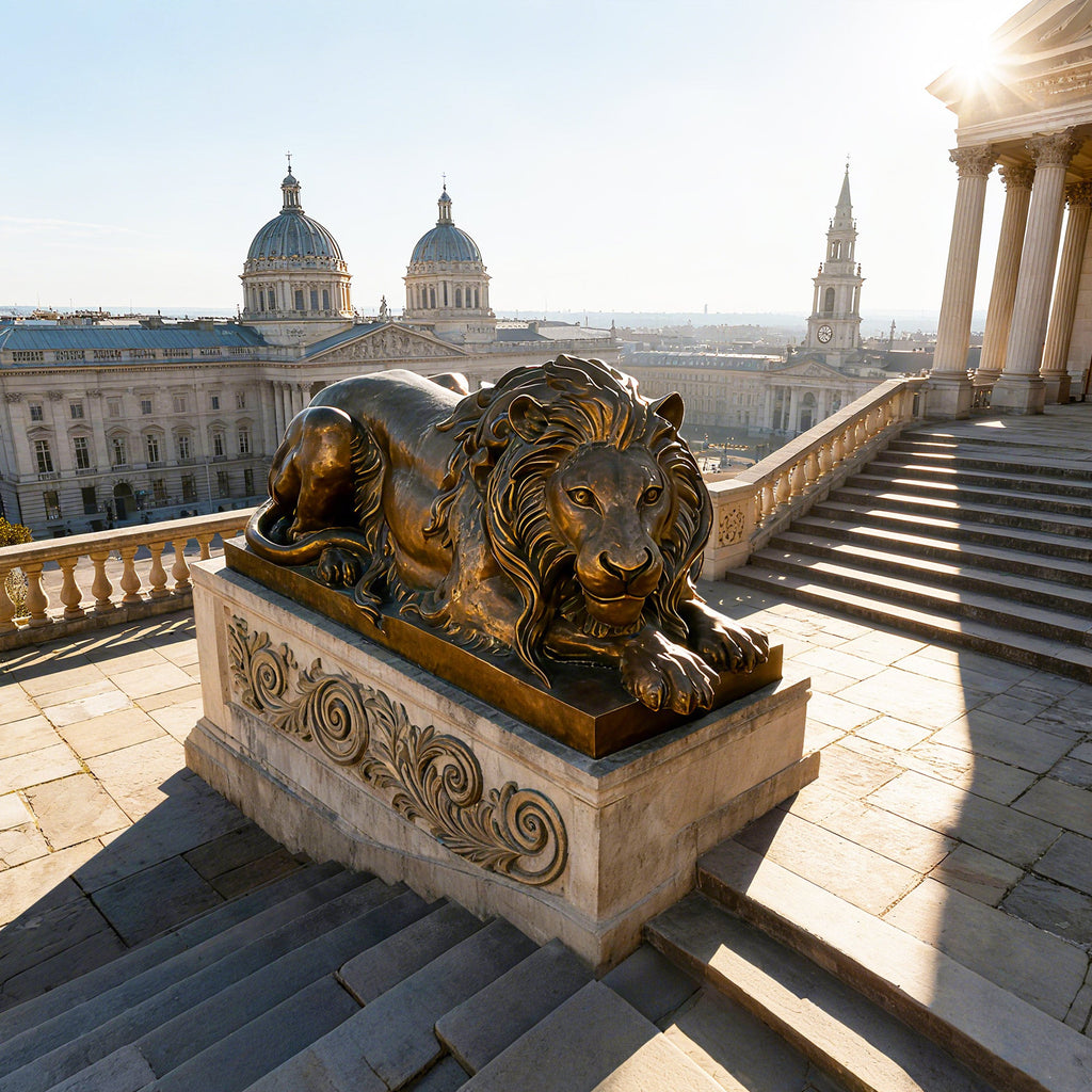 PREMIER Bronze Lying Lion Sculpture with Artistic Design for Villas, Courtyards, and Parks PSB-102