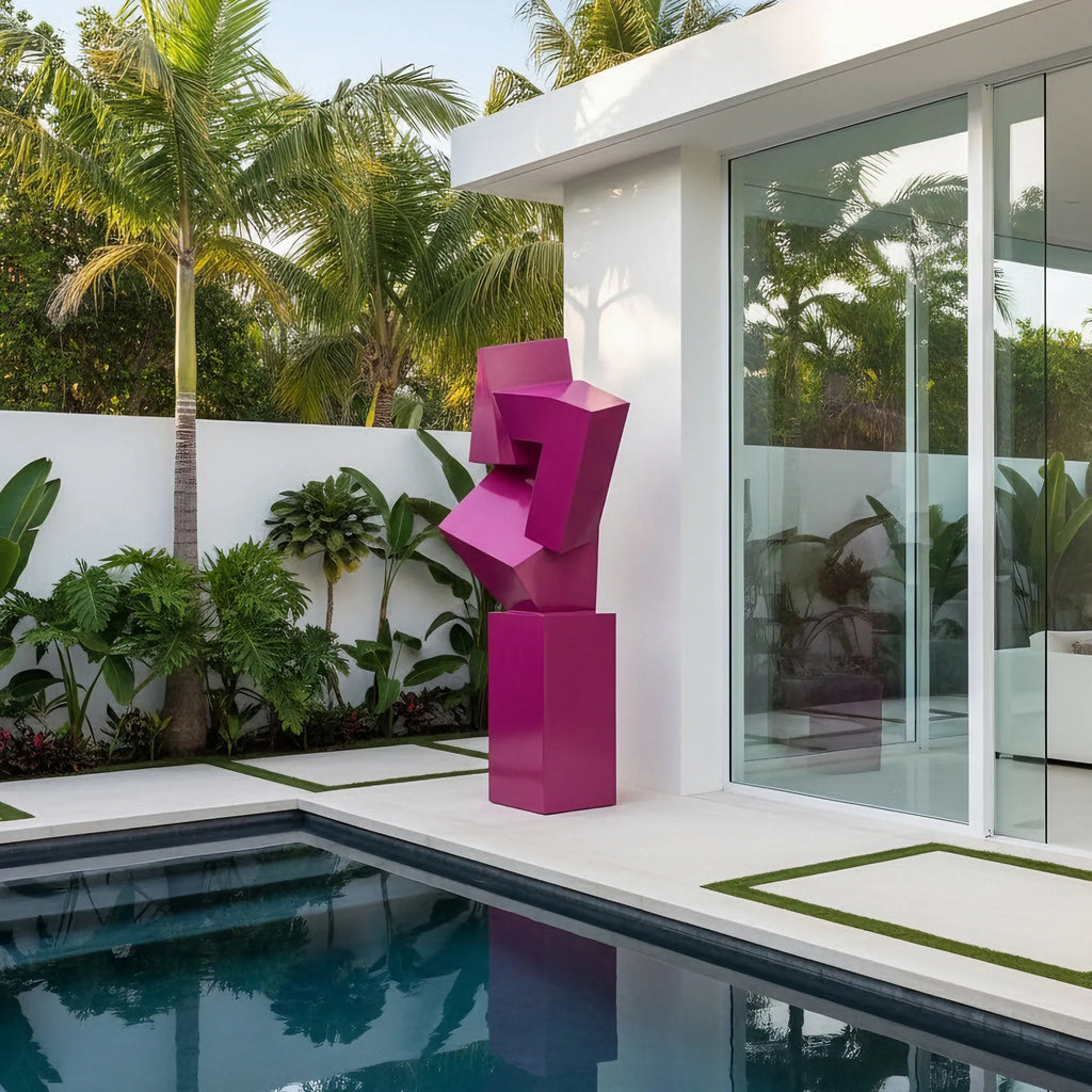 PREMIER PSSS-186 Geometric Pink Stainless Steel Sculpture - Modern Outdoor Art for Pool Areas, Homes, and Terraces