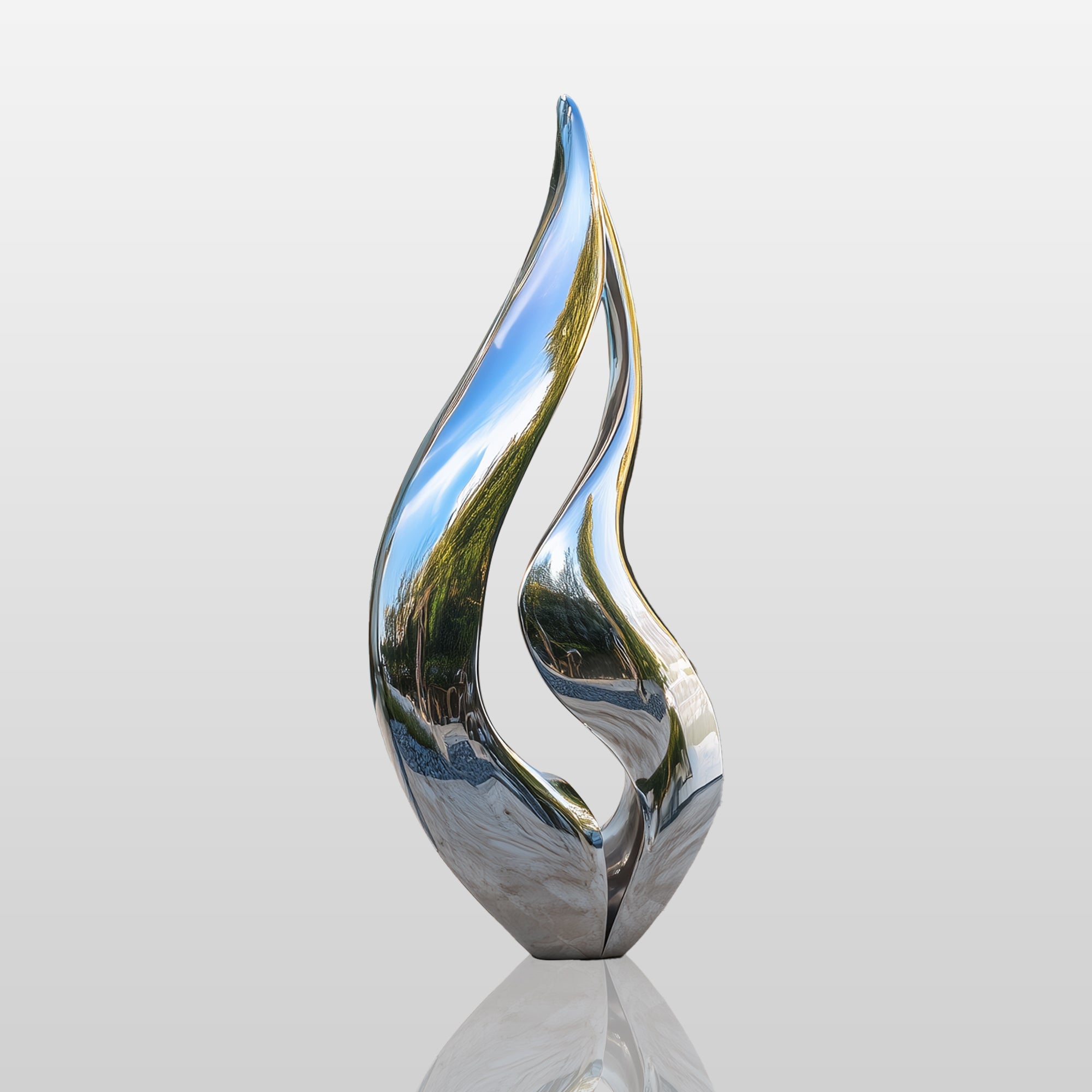 PREMIER Mirror Flame Stainless Steel Outdoor Sculpture - Flowing Modern Design for Lakeside and Garden Art (PSSS-181)