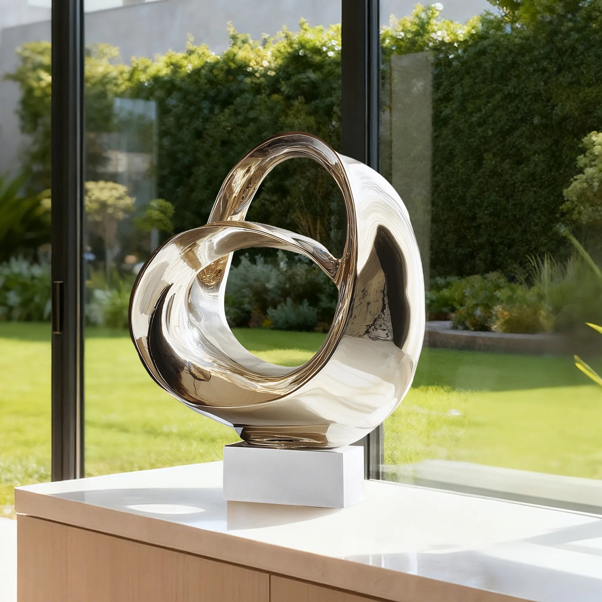 PREMIER Polished Stainless Steel Sculpture PSSS-185 - Modern Tabletop Decor for Luxury Homes, Offices, and Art Studios