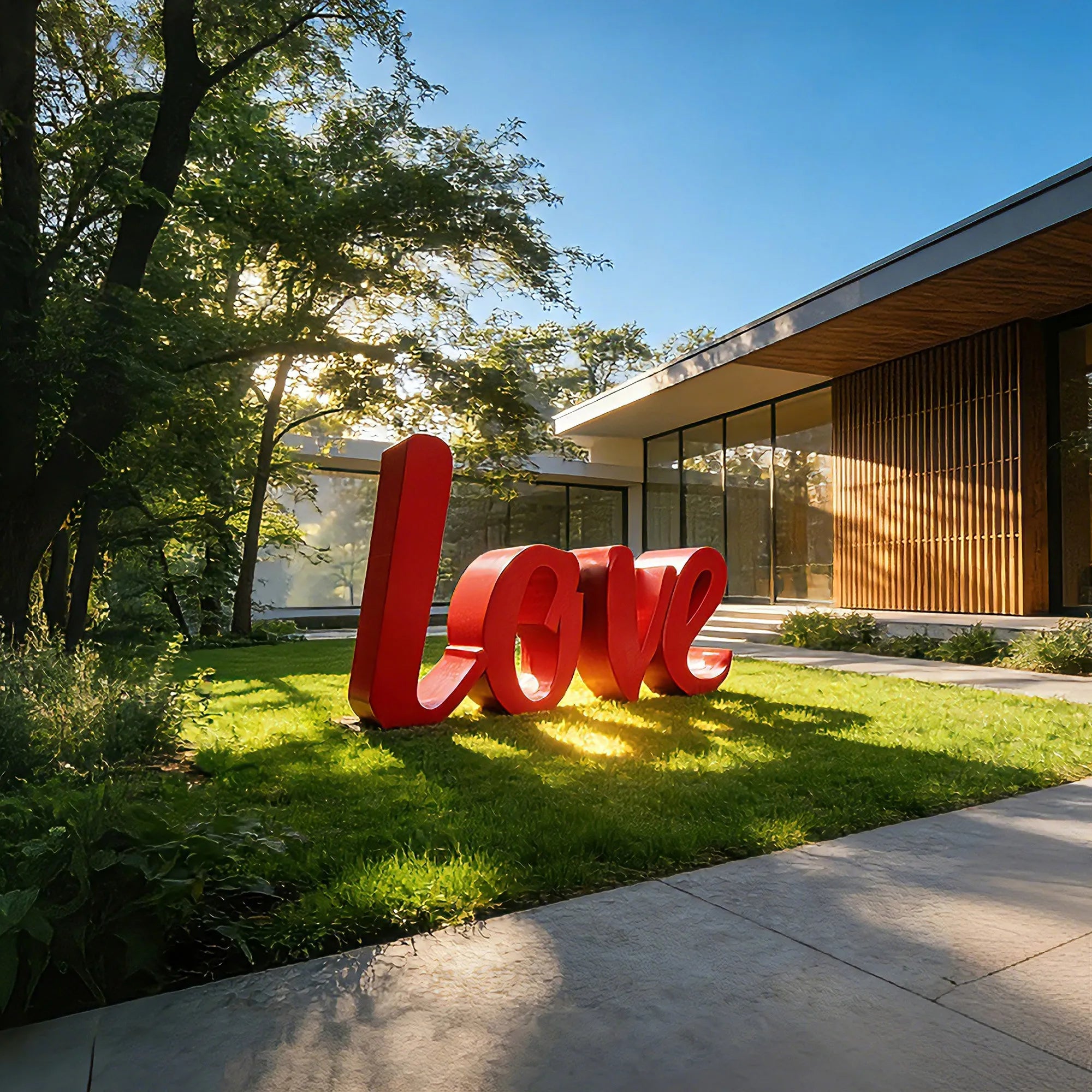 PREMIER "Love" Stainless Steel Sculpture in Vibrant Red - PSSS-178 for Gardens, Patios, and Modern Outdoor Spaces
