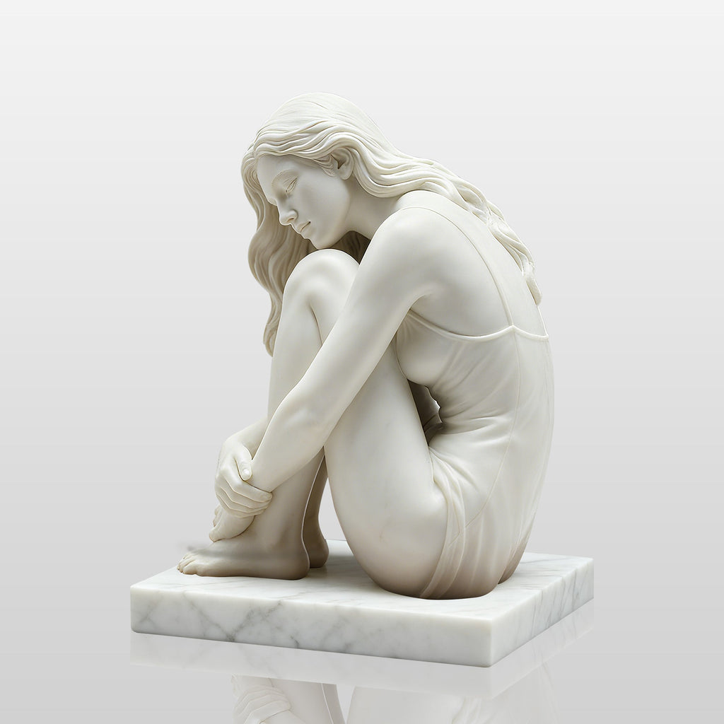 PREMIER Serene Seated Girl statue white Marble for Estate Gardens, Luxury Courtyards and Memorial Fountains PSM-078