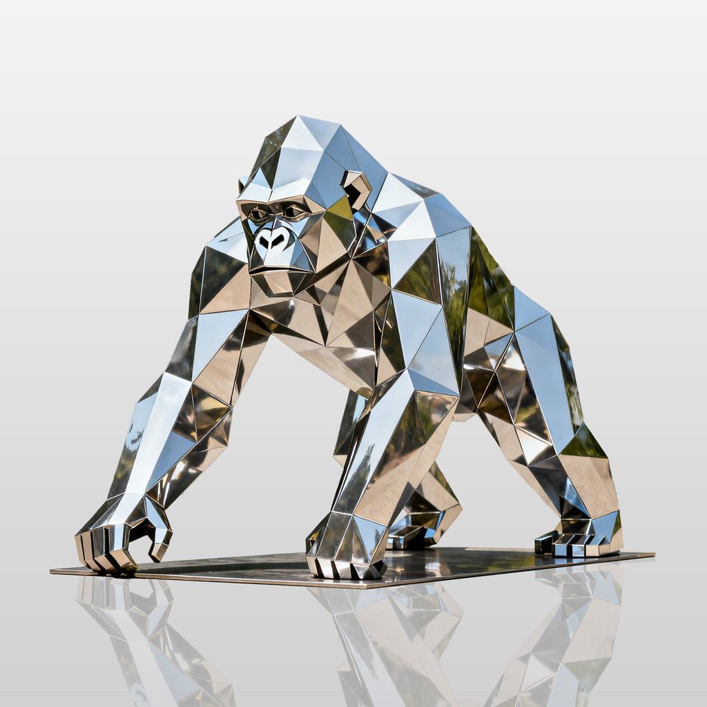 PREMIER Stainless Steel Gorilla Sculpture - Majestic Geometric Art for Luxury Entrances, Modern Villas, and Art Spaces (PSSS-179)
