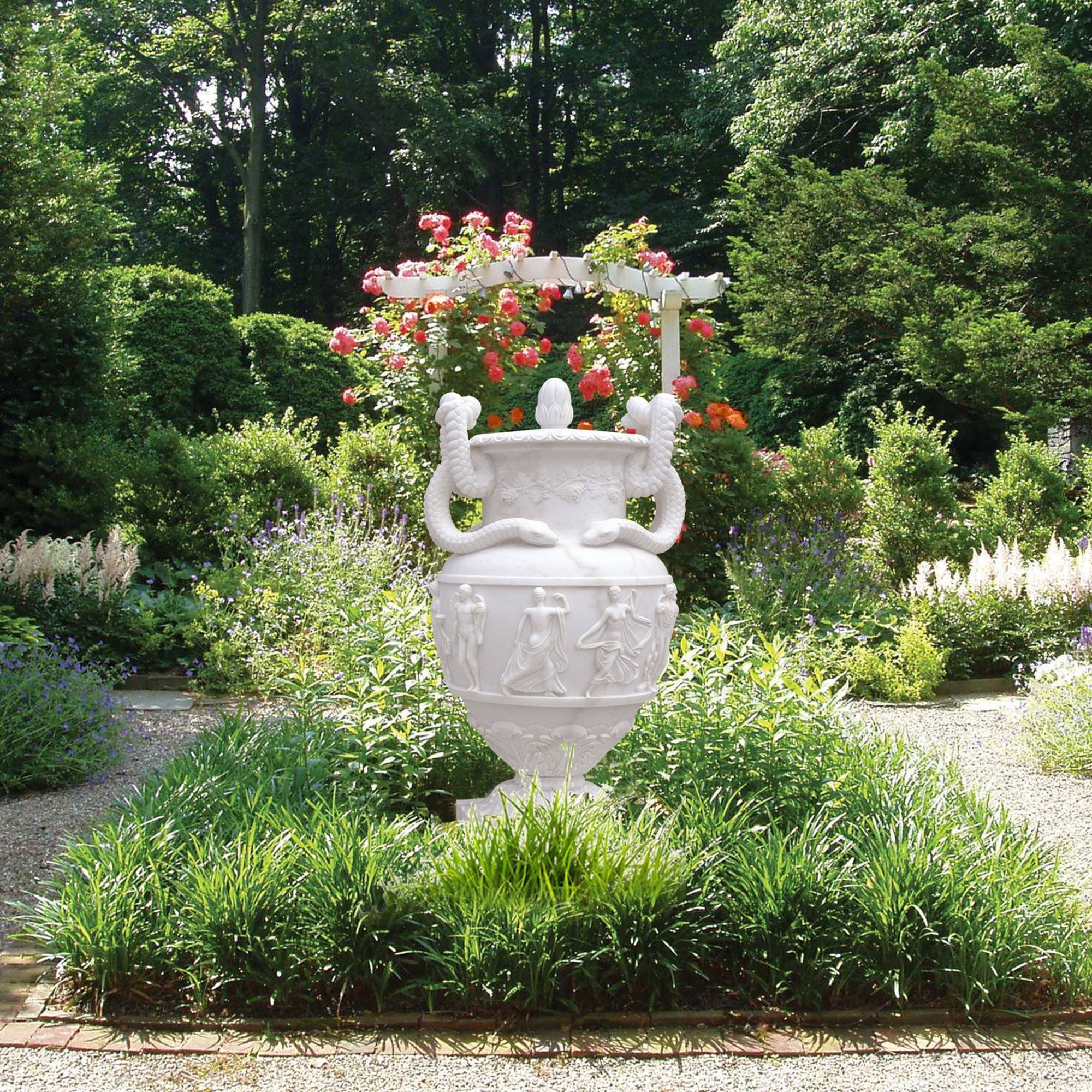 PREMIER Classical Marble Flowerpot Sculpture Ornate Garden Urn Planter for Timeless Outdoor Elegance PSM-049