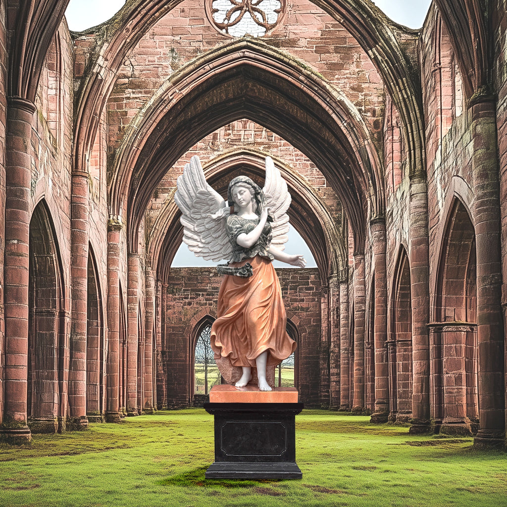 PREMIER Polychrome Angel Sculpture Classical Marble Art PSM-045