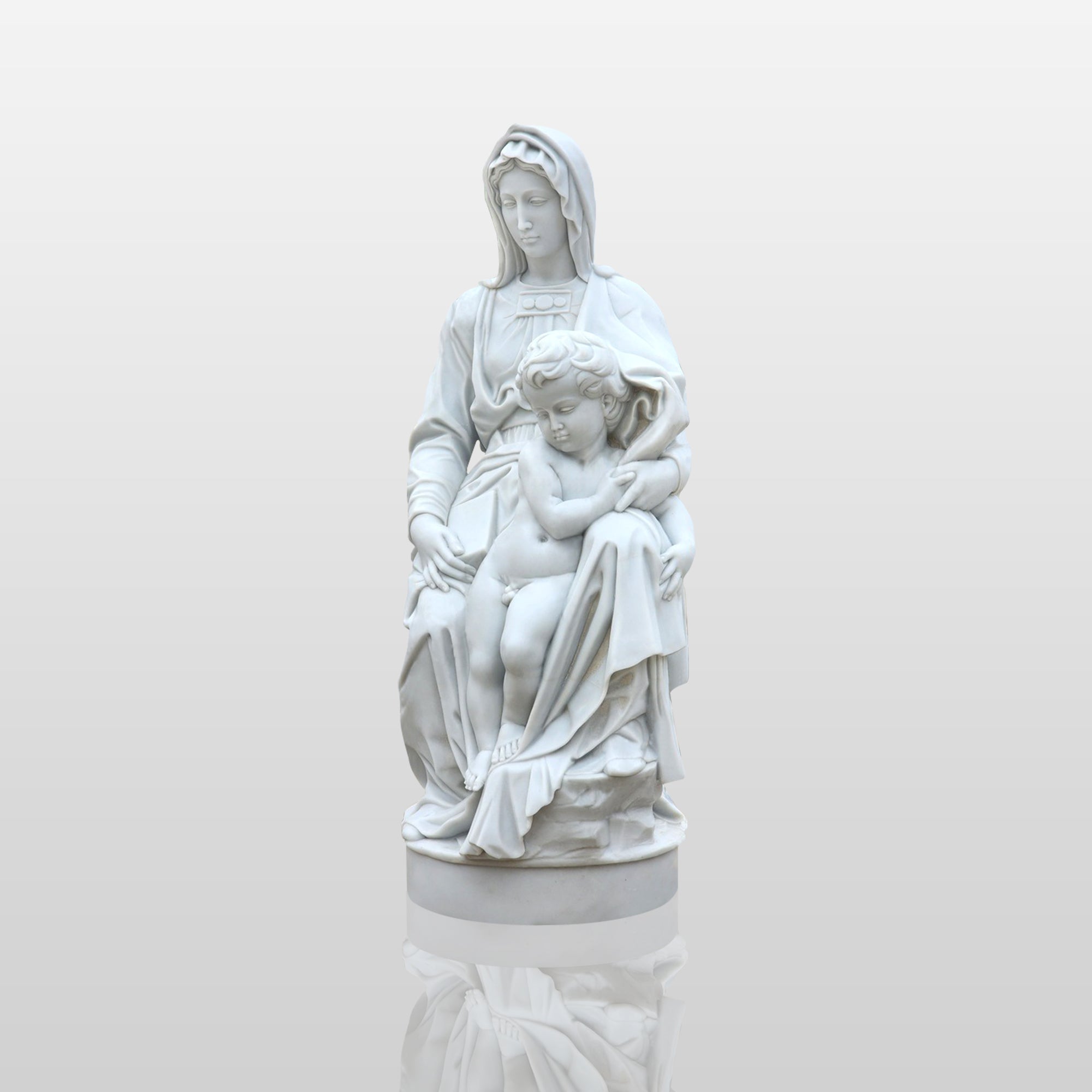 PREMIER Virgin Mary and Child Sculpture Hand-Carved Religious Statue in White Marble PSM-050