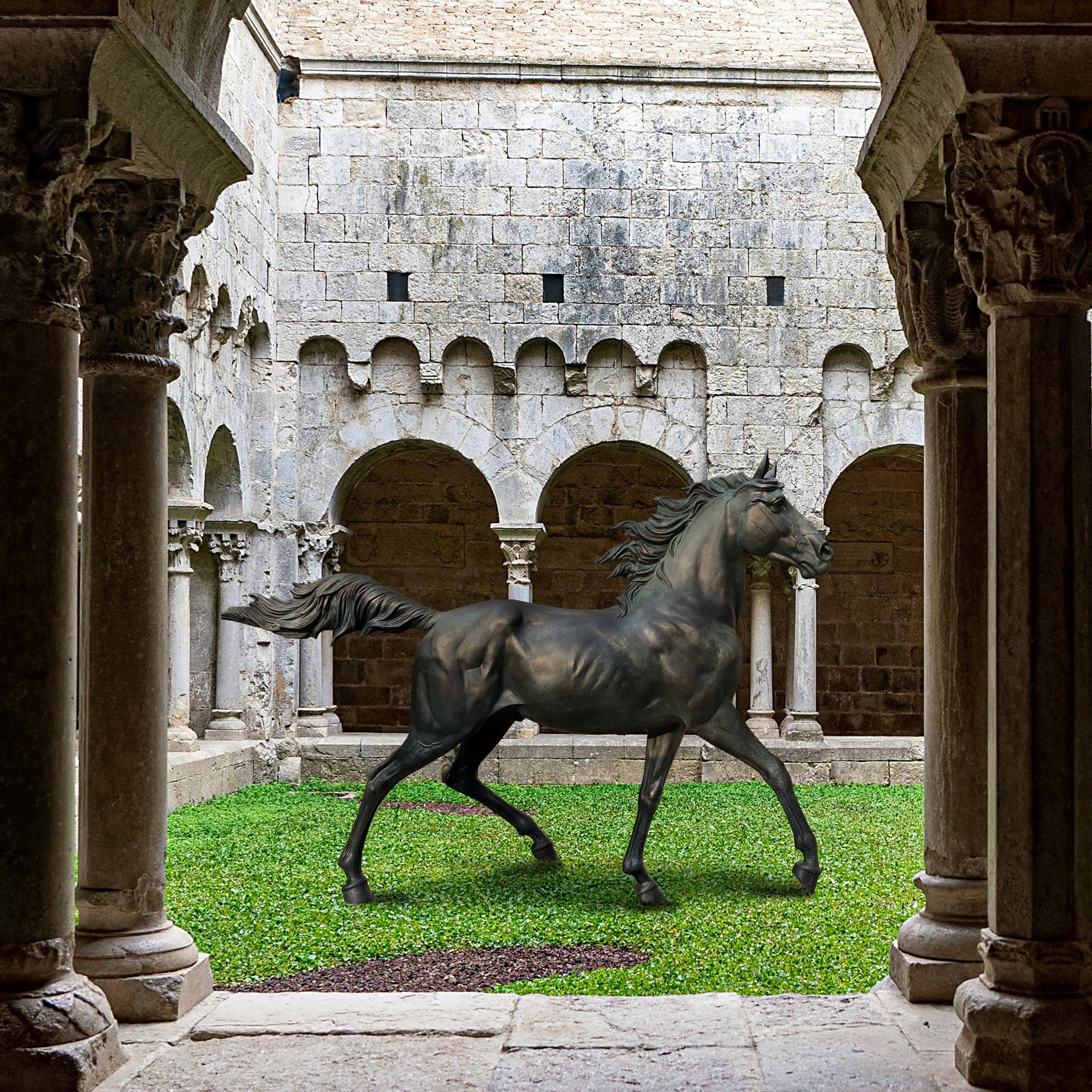 PREMIER Regal Running Horse Sculpture Bronze Animal Artwork for Courtyards, Gardens and Historic Estates PSB-074