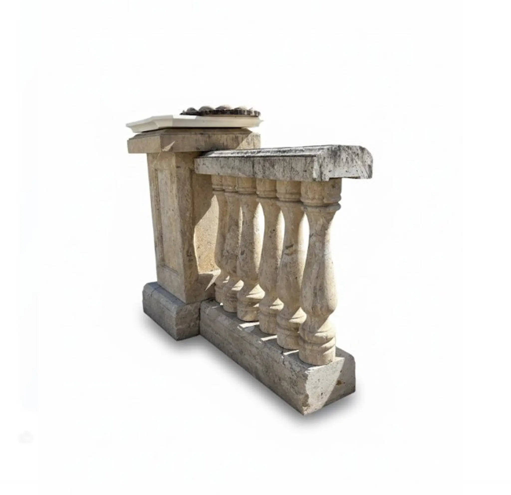Classic Light Travertine Balustrade System - Complete Stone Railing Kit with Balusters, Posts, Rails and Base
