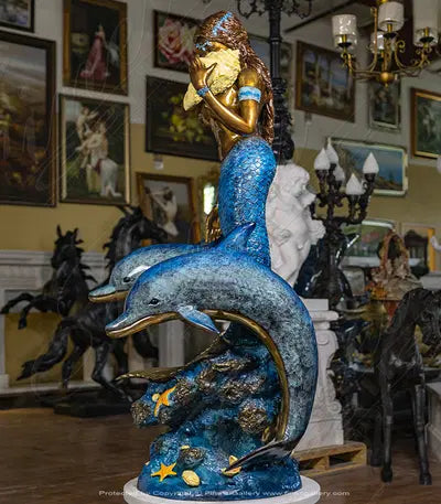 Bronze Mermaid with Two Dolphins Fountain
