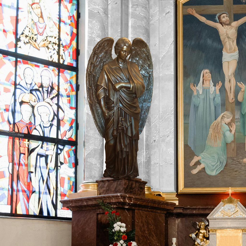 PREMIER Religious Bronze Statue Sculpture of Angel for Church Interior, Memorial Garden and Private Prayer Room PSB-091